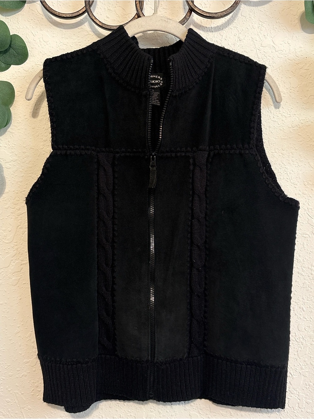Vintage 90s Black Suede Front Sweater Vest ✨